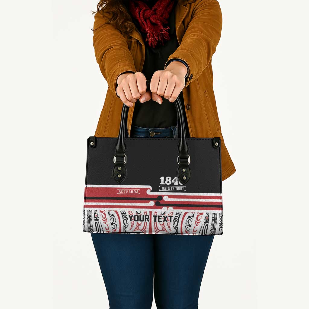 Personalised Toitu Te Tiriti Aotearoa 1840 Leather Bag Red Kowhaiwhai Puhoro - Polynesian Pride