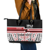 Personalised Toitu Te Tiriti Aotearoa 1840 Leather Tote Bag Red Kowhaiwhai Puhoro - Polynesian Pride