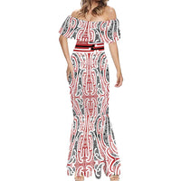 Personalised Toitu Te Tiriti Aotearoa 1840 Mermaid Dress Red Kowhaiwhai Puhoro - Polynesian Pride
