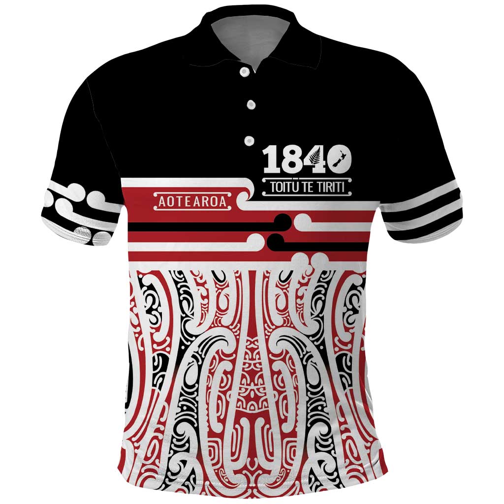 Personalised Toitu Te Tiriti Aotearoa 1840 Polo Shirt Red Kowhaiwhai Puhoro - Polynesian Pride