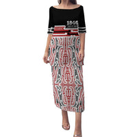 Personalised Toitu Te Tiriti Aotearoa 1840 Puletasi Red Kowhaiwhai Puhoro LT9 Long Dress Black - Polynesian Pride