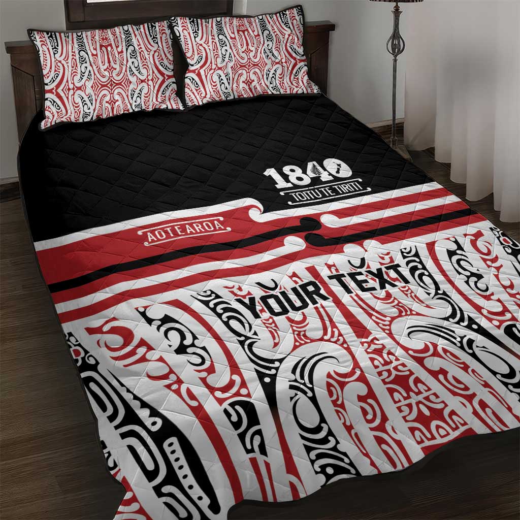 Personalised Toitu Te Tiriti Aotearoa 1840 Quilt Bed Set Red Kowhaiwhai Puhoro - Polynesian Pride