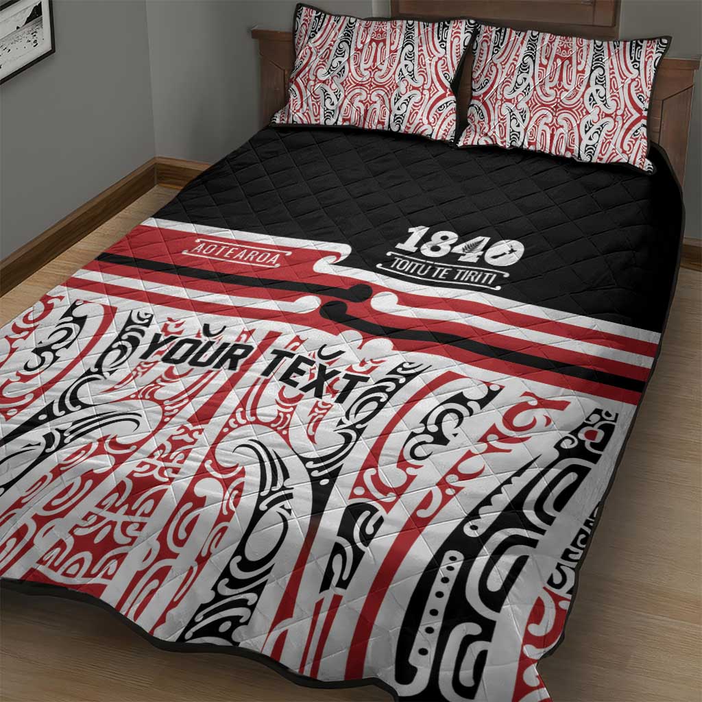 Personalised Toitu Te Tiriti Aotearoa 1840 Quilt Bed Set Red Kowhaiwhai Puhoro - Polynesian Pride