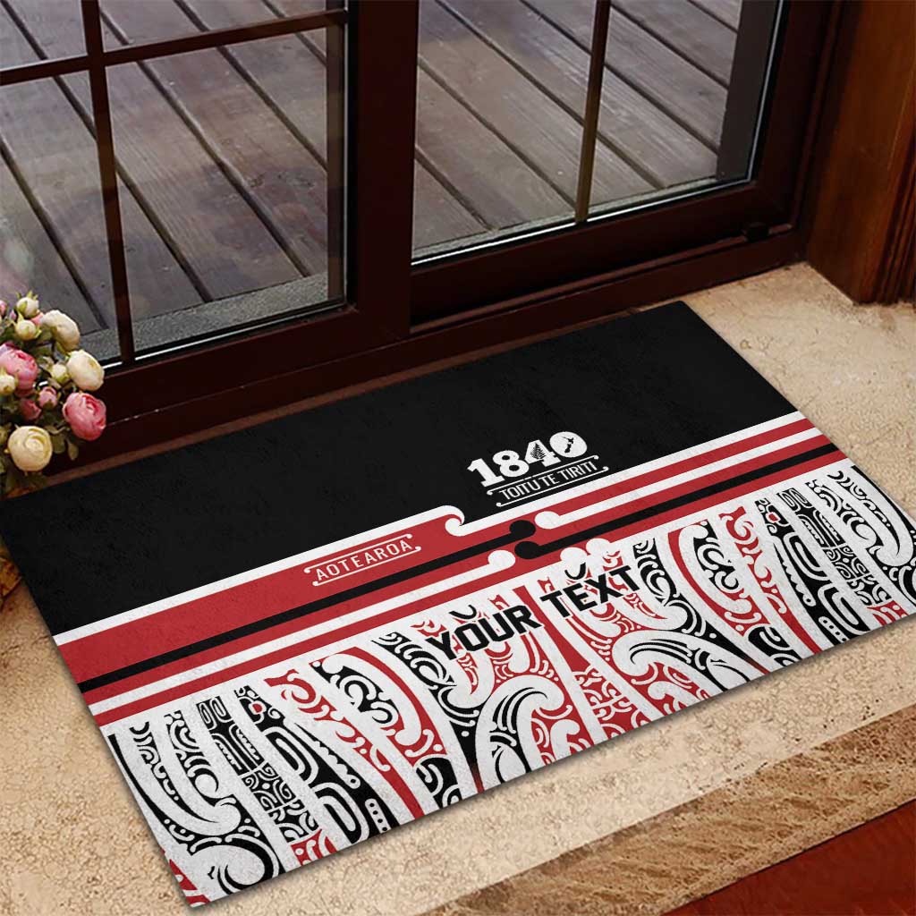 Personalised Toitu Te Tiriti Aotearoa 1840 Rubber Doormat Red Kowhaiwhai Puhoro LT9 - Polynesian Pride