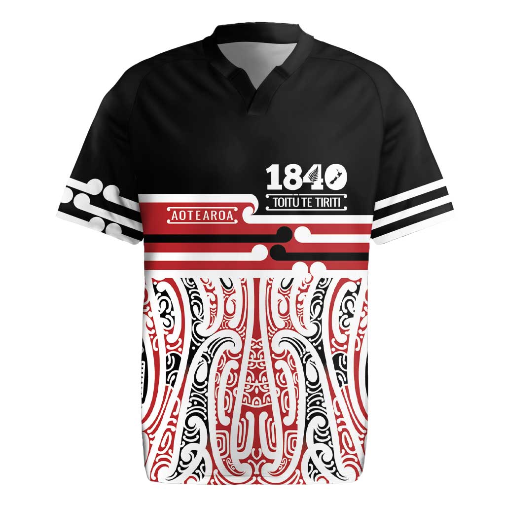 Personalised Toitu Te Tiriti Aotearoa 1840 Rugby Jersey Red Kowhaiwhai Puhoro - Polynesian Pride