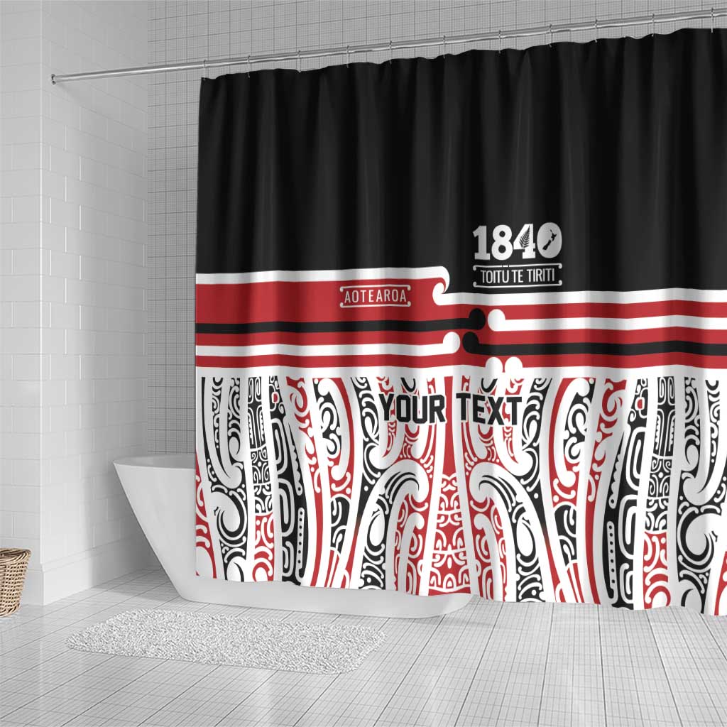 Personalised Toitu Te Tiriti Aotearoa 1840 Shower Curtain Red Kowhaiwhai Puhoro LT9 - Polynesian Pride