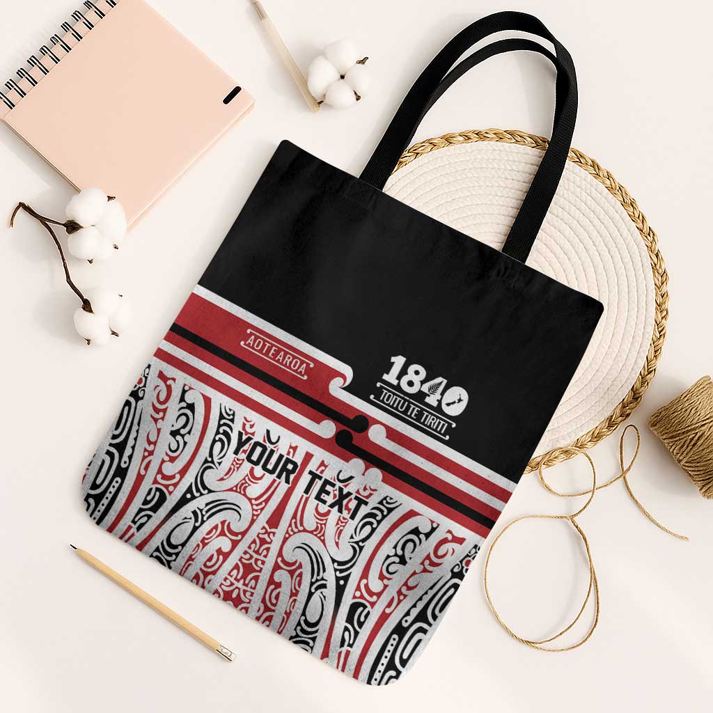 Personalised Toitu Te Tiriti Aotearoa 1840 Tote Bag Red Kowhaiwhai Puhoro - Polynesian Pride