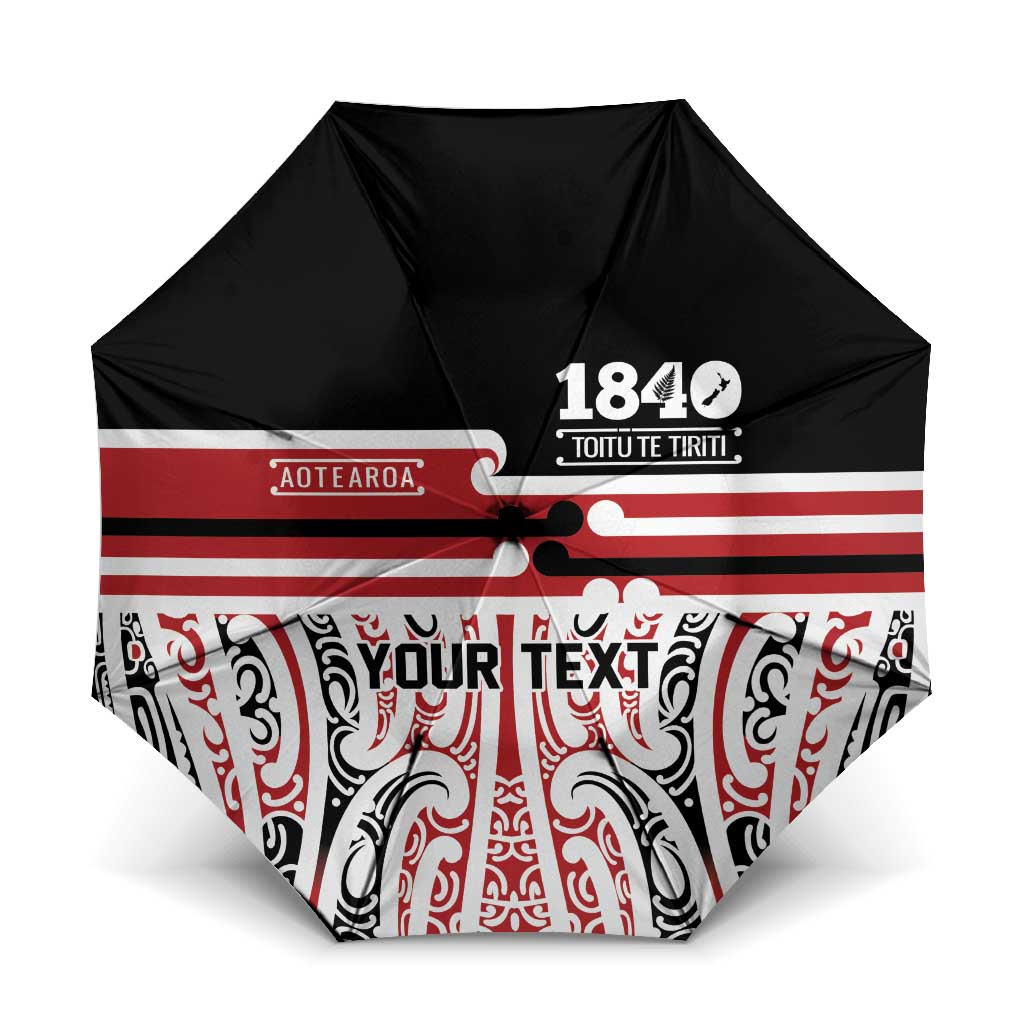 Personalised Toitu Te Tiriti Aotearoa 1840 Umbrella Red Kowhaiwhai Puhoro - Polynesian Pride