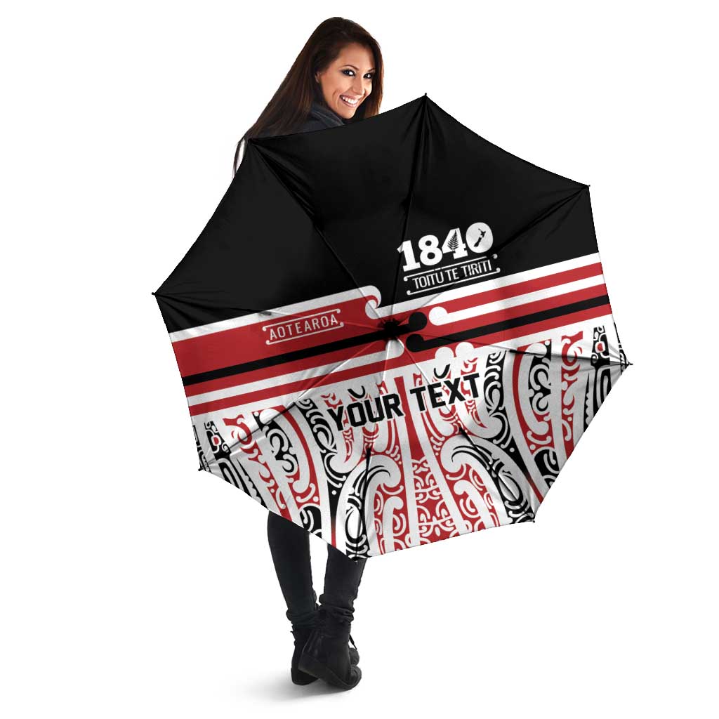 Personalised Toitu Te Tiriti Aotearoa 1840 Umbrella Red Kowhaiwhai Puhoro - Polynesian Pride