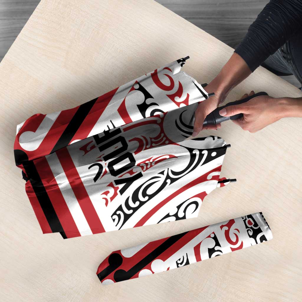 Personalised Toitu Te Tiriti Aotearoa 1840 Umbrella Red Kowhaiwhai Puhoro - Polynesian Pride