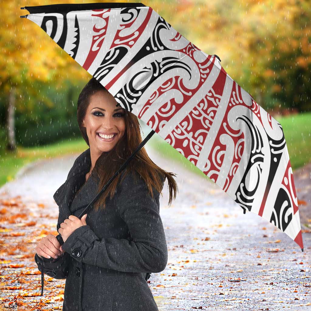 Personalised Toitu Te Tiriti Aotearoa 1840 Umbrella Red Kowhaiwhai Puhoro - Polynesian Pride
