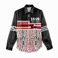 Personalised Toitu Te Tiriti Aotearoa 1840 Women Casual Shirt Red Kowhaiwhai Puhoro - Polynesian Pride