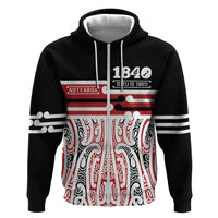 Personalised Toitu Te Tiriti Aotearoa 1840 Zip Hoodie Red Kowhaiwhai Puhoro LT9 Zip Hoodie Black - Polynesian Pride
