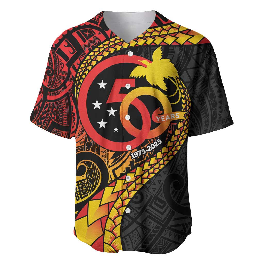 Papua New Guinea Tribal Tattoo Baseball Jersey 50th Independence Anniversary LT9 Black - Polynesian Pride