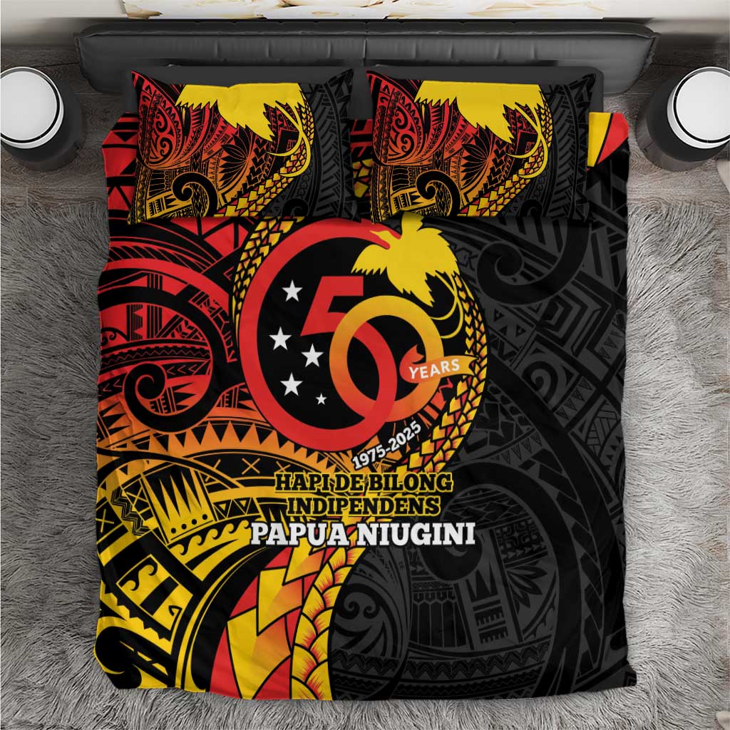 Papua New Guinea Tribal Tattoo Bedding Set 50th Independence Anniversary
