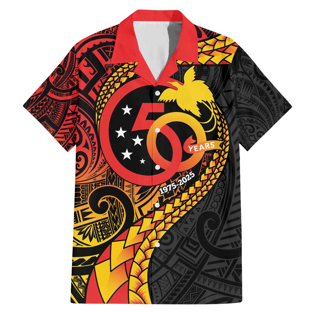 Papua New Guinea Tribal Tattoo Family Matching Mermaid Dress and Hawaiian Shirt 50th Independence Anniversary LT9 Dad's Shirt - Short Sleeve Black - Polynesian Pride