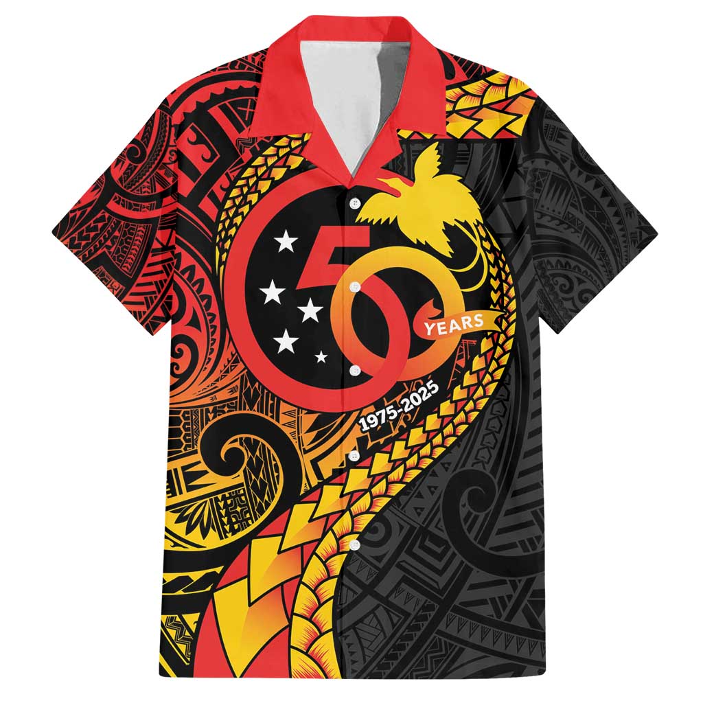 Papua New Guinea Tribal Tattoo Family Matching Puletasi and Hawaiian Shirt 50th Independence Anniversary LT9 Dad's Shirt - Short Sleeve Black - Polynesian Pride