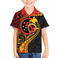 Papua New Guinea Tribal Tattoo Family Matching Puletasi and Hawaiian Shirt 50th Independence Anniversary LT9 Son's Shirt Black - Polynesian Pride