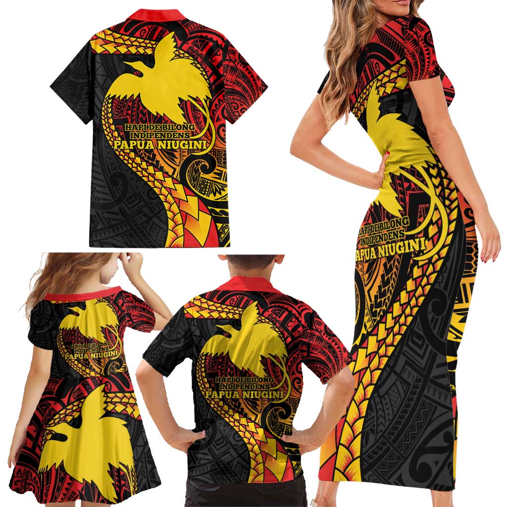 Papua New Guinea Tribal Tattoo Family Matching Short Sleeve Bodycon Dress and Hawaiian Shirt 50th Independence Anniversary LT9 - Polynesian Pride