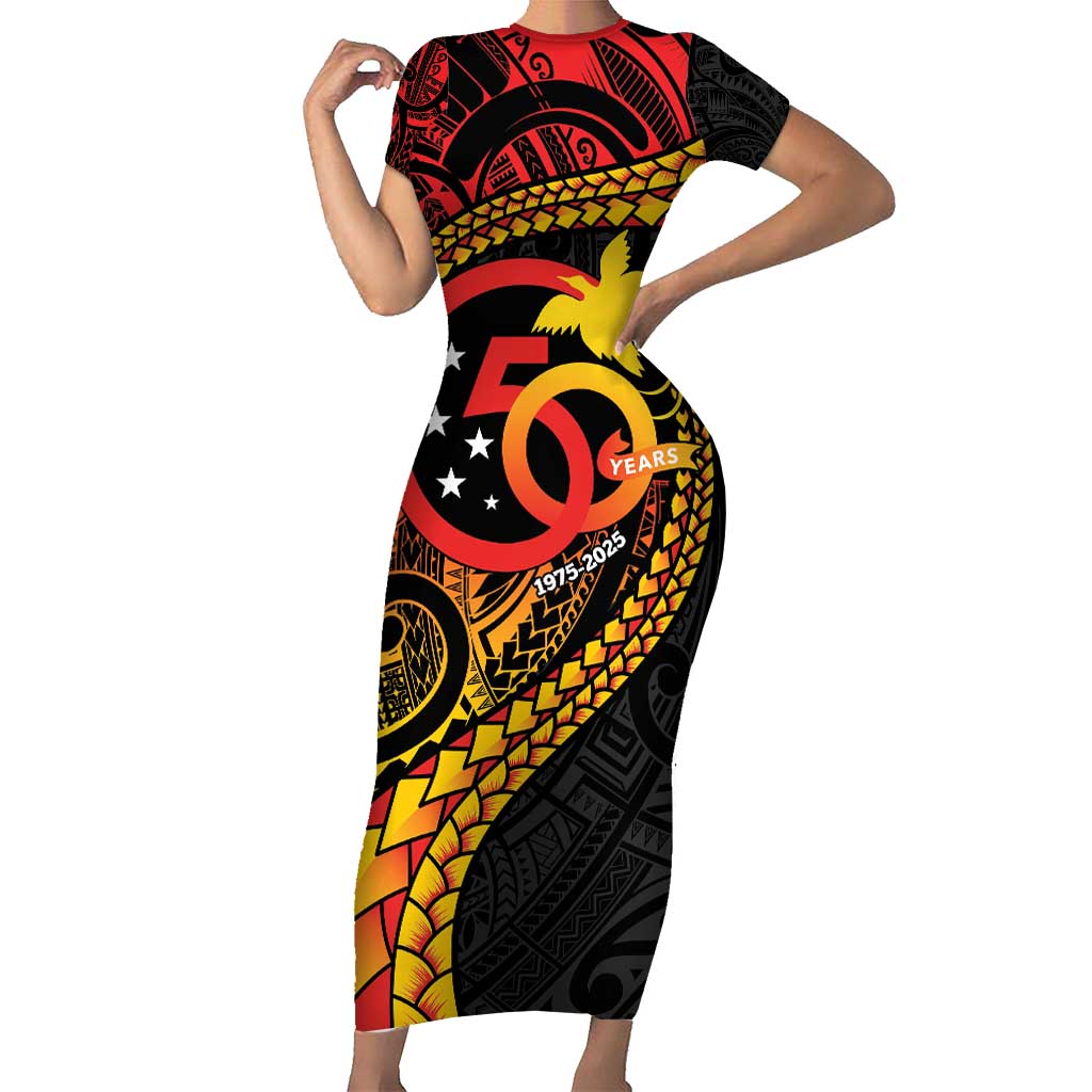 Papua New Guinea Tribal Tattoo Family Matching Short Sleeve Bodycon Dress and Hawaiian Shirt 50th Independence Anniversary LT9 Mom's Dress Black - Polynesian Pride