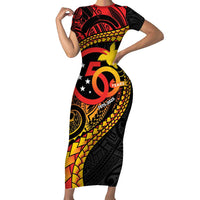 Papua New Guinea Tribal Tattoo Family Matching Short Sleeve Bodycon Dress and Hawaiian Shirt 50th Independence Anniversary LT9 Mom's Dress Black - Polynesian Pride