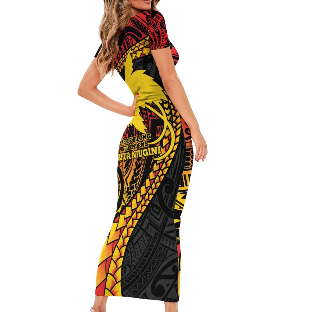 Papua New Guinea Tribal Tattoo Family Matching Short Sleeve Bodycon Dress and Hawaiian Shirt 50th Independence Anniversary LT9 - Polynesian Pride