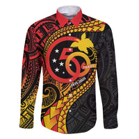 Papua New Guinea Tribal Tattoo Family Matching Summer Maxi Dress and Hawaiian Shirt 50th Independence Anniversary LT9 Dad's Shirt - Long Sleeve Black - Polynesian Pride