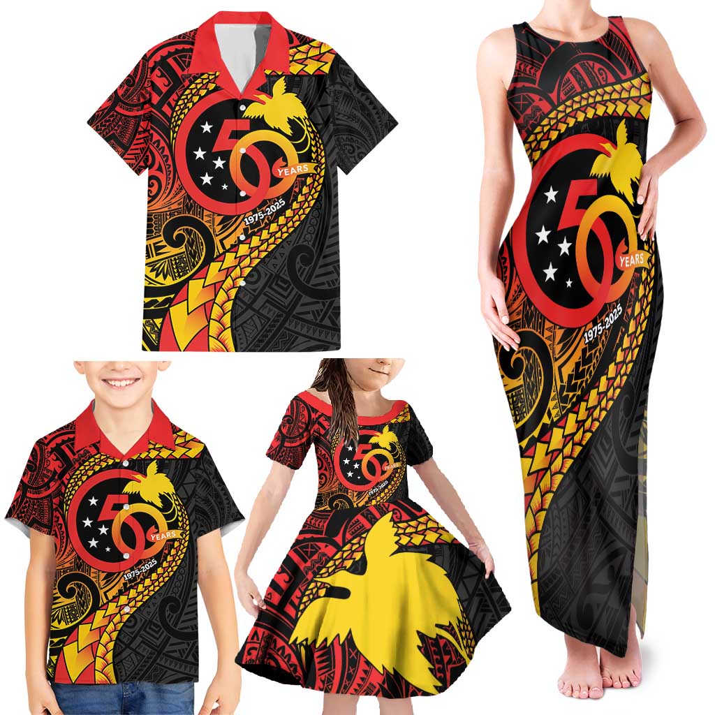 Papua New Guinea Tribal Tattoo Family Matching Tank Maxi Dress and Hawaiian Shirt 50th Independence Anniversary LT9 - Polynesian Pride