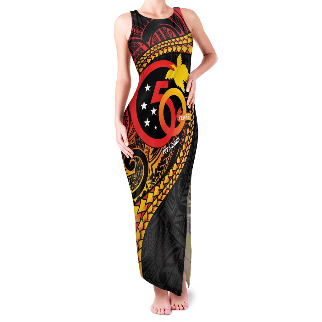 Papua New Guinea Tribal Tattoo Family Matching Tank Maxi Dress and Hawaiian Shirt 50th Independence Anniversary LT9 Mom's Dress Black - Polynesian Pride