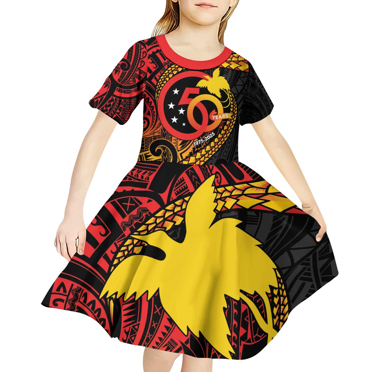 Papua New Guinea Tribal Tattoo Kid Short Sleeve Dress 50th Independence Anniversary LT9 - Polynesian Pride