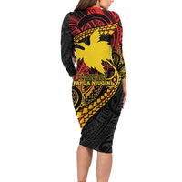 Papua New Guinea Tribal Tattoo Long Sleeve Bodycon Dress 50th Independence Anniversary LT9 - Polynesian Pride