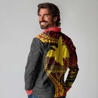 Papua New Guinea Tribal Tattoo Long Sleeve Polo Shirt 50th Independence Anniversary