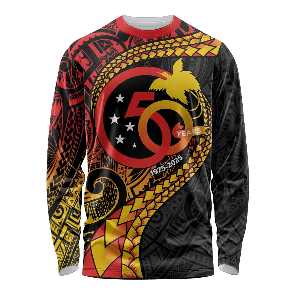 Papua New Guinea Tribal Tattoo Long Sleeve Shirt 50th Independence Anniversary