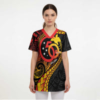 Papua New Guinea Tribal Tattoo Scrub Top 50th Independence Anniversary - Polynesian Pride