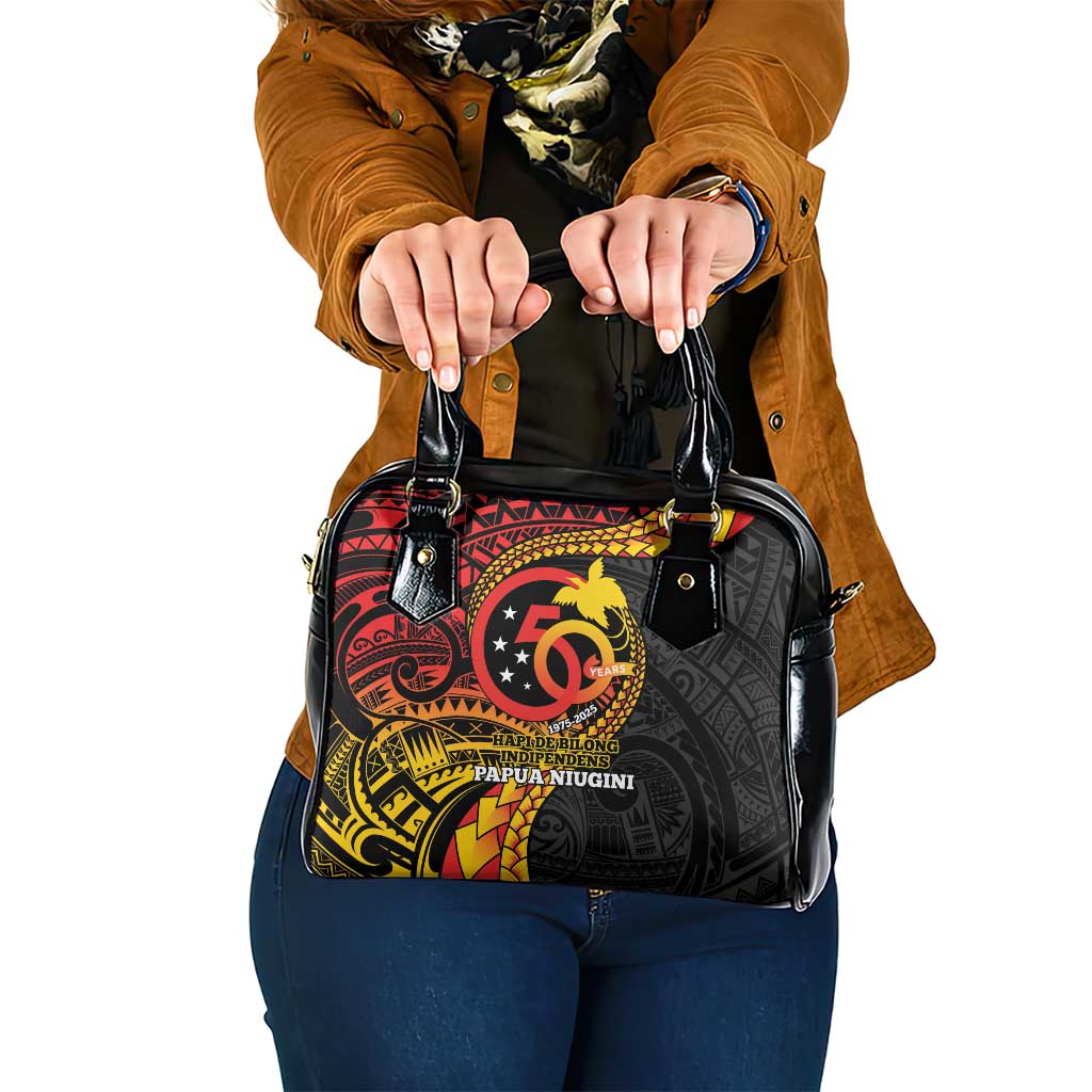 Papua New Guinea Tribal Tattoo Shoulder Handbag 50th Independence Anniversary LT9 One Size Black - Polynesian Pride