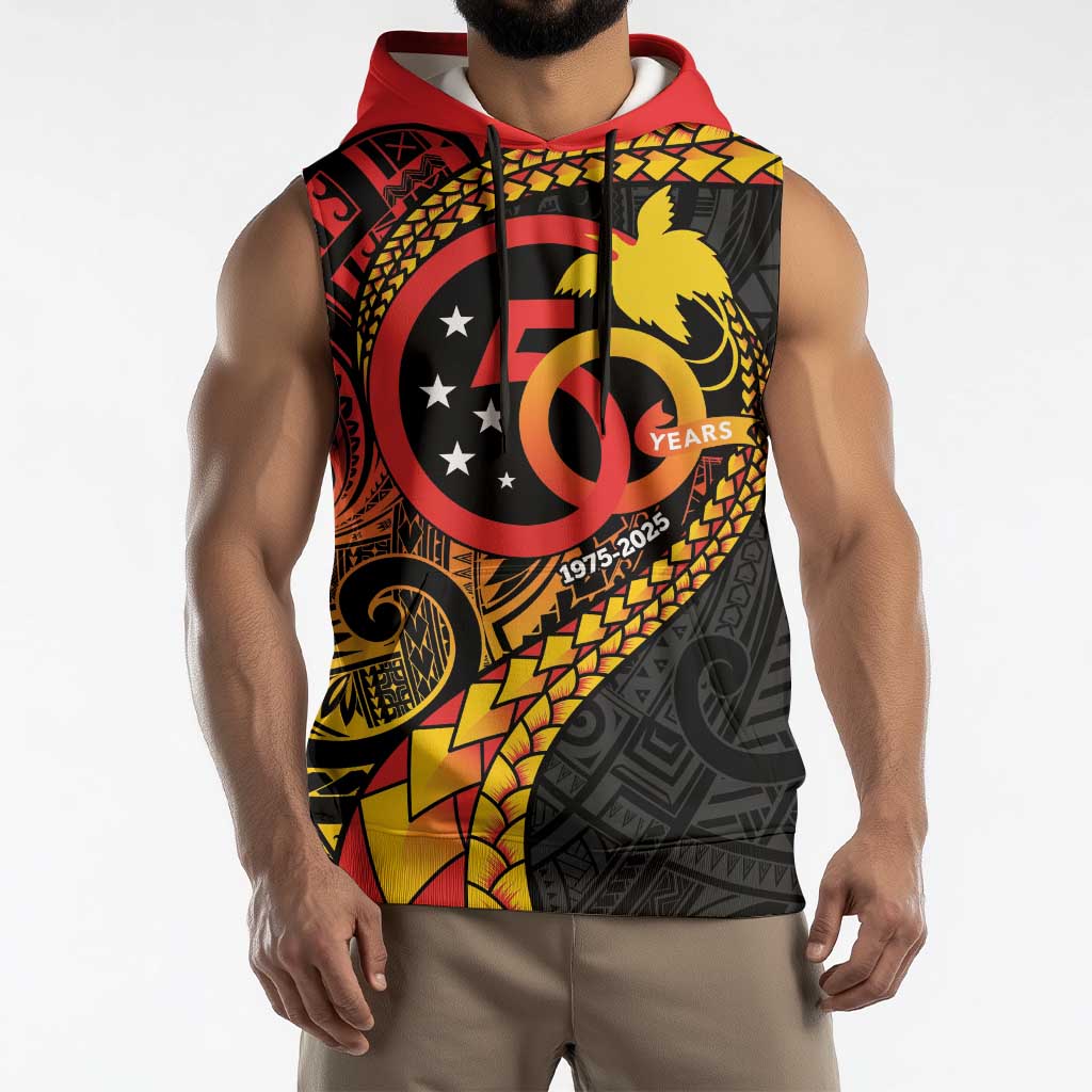 Papua New Guinea Tribal Tattoo Sleeveless Hoodie 50th Independence Anniversary - Polynesian Pride