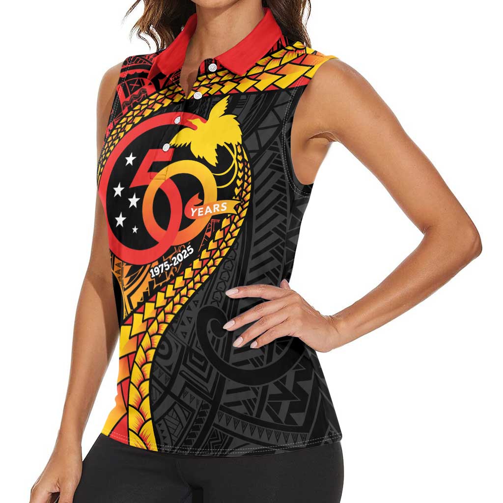 Papua New Guinea Tribal Tattoo Women Sleeveless Polo Shirt 50th Independence Anniversary LT9 - Polynesian Pride