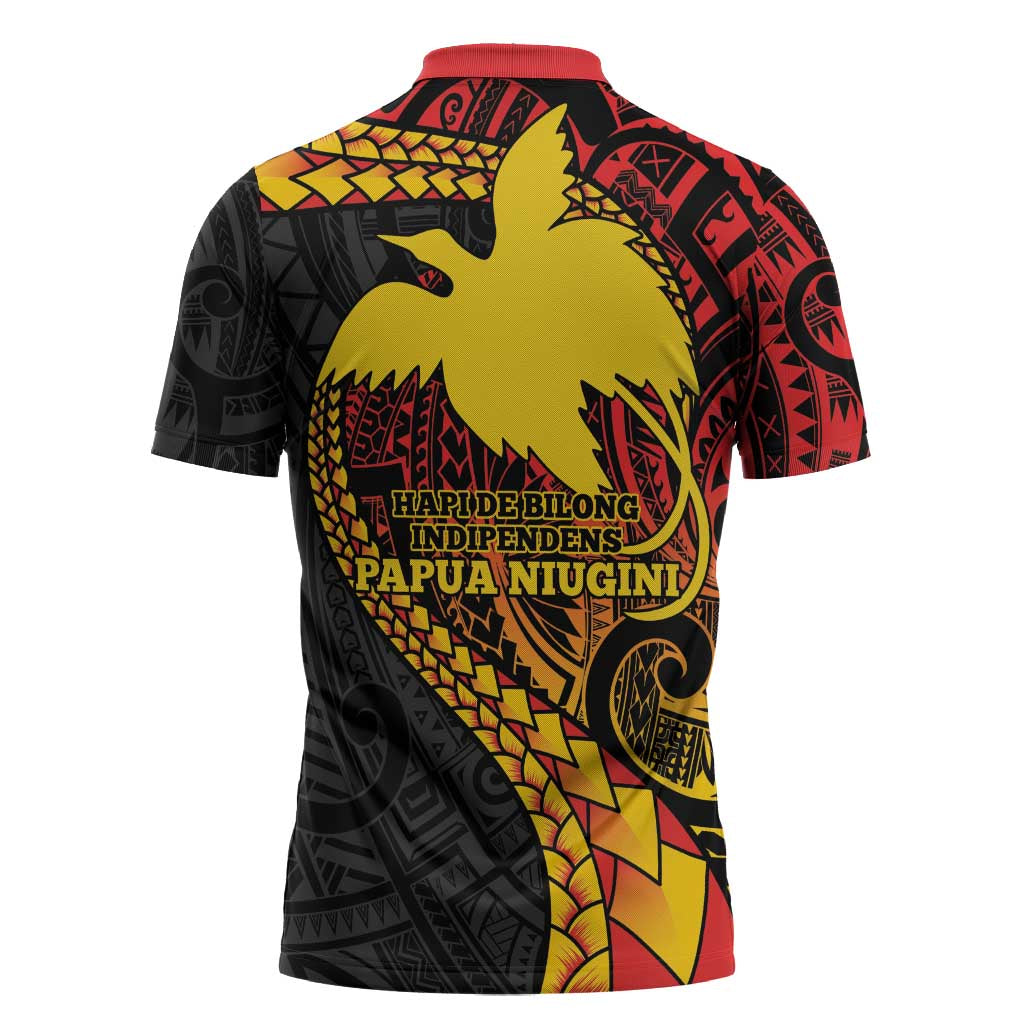 Papua New Guinea Tribal Tattoo Zipper Polo Shirt 50th Independence Anniversary - Polynesian Pride