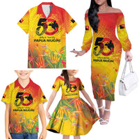 Papua New Guinea Unity in Diversity Family Matching Off The Shoulder Long Sleeve Dress and Hawaiian Shirt 50th Indipendens Papua Niugini