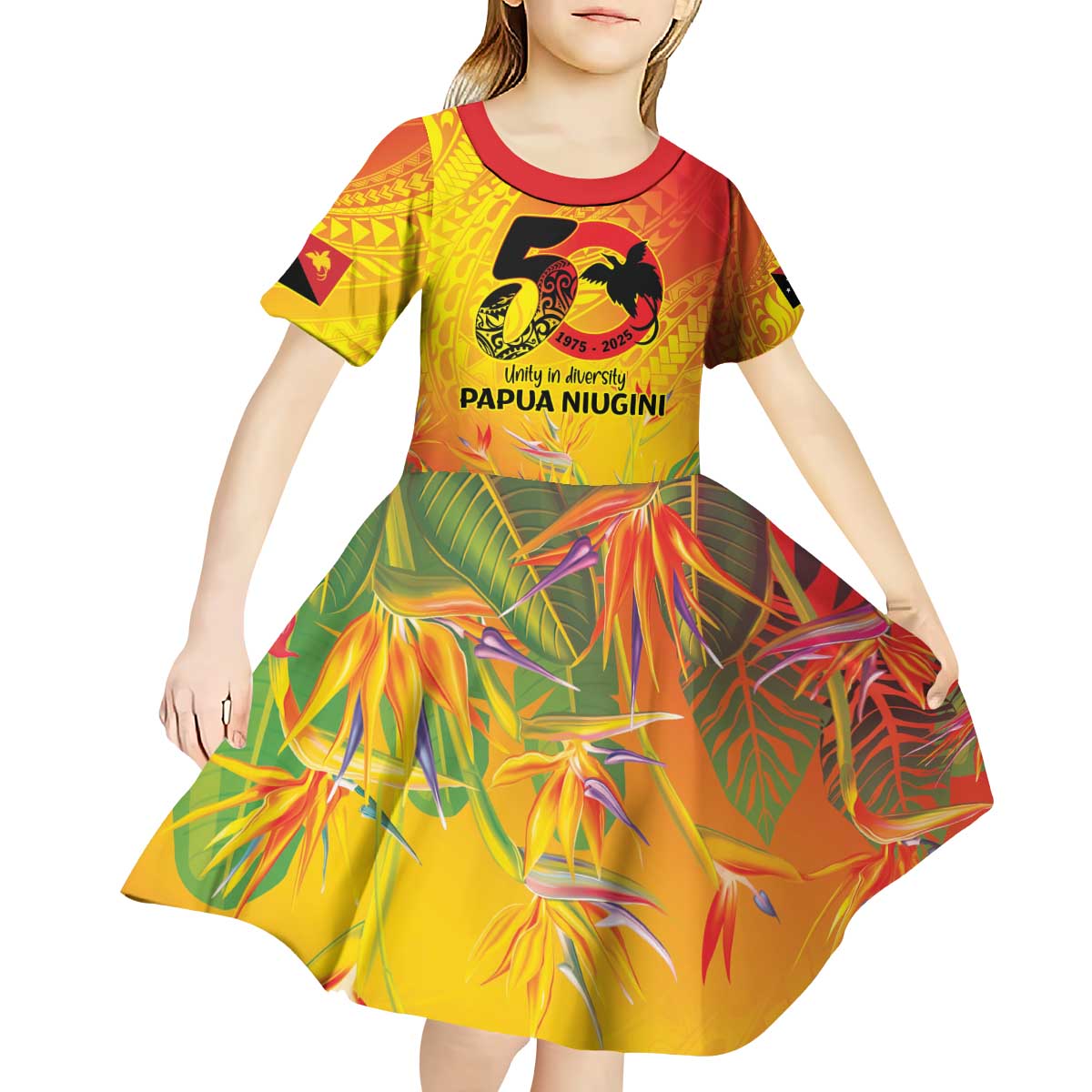 Papua New Guinea Unity in Diversity Kid Short Sleeve Dress 50th Indipendens Papua Niugini