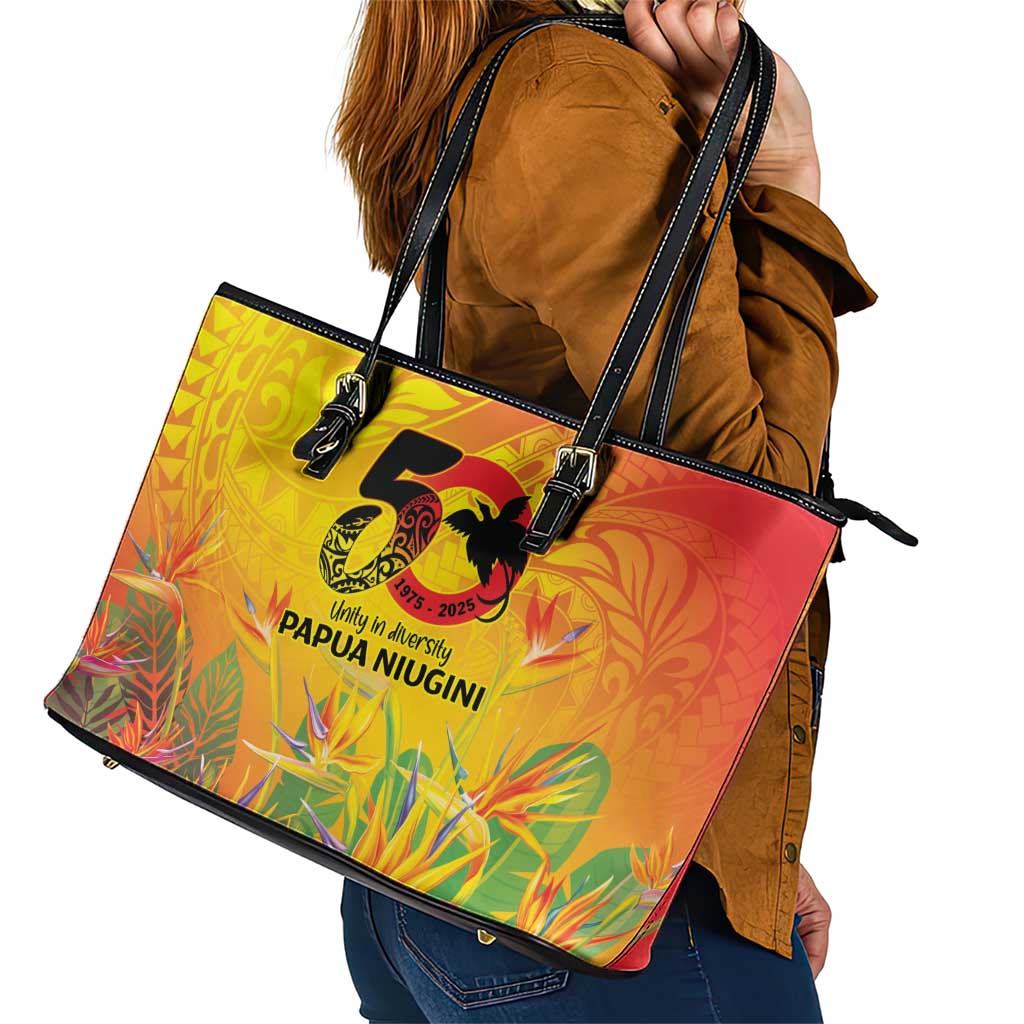 Papua New Guinea Unity in Diversity Leather Tote Bag 50th Indipendens Papua Niugini