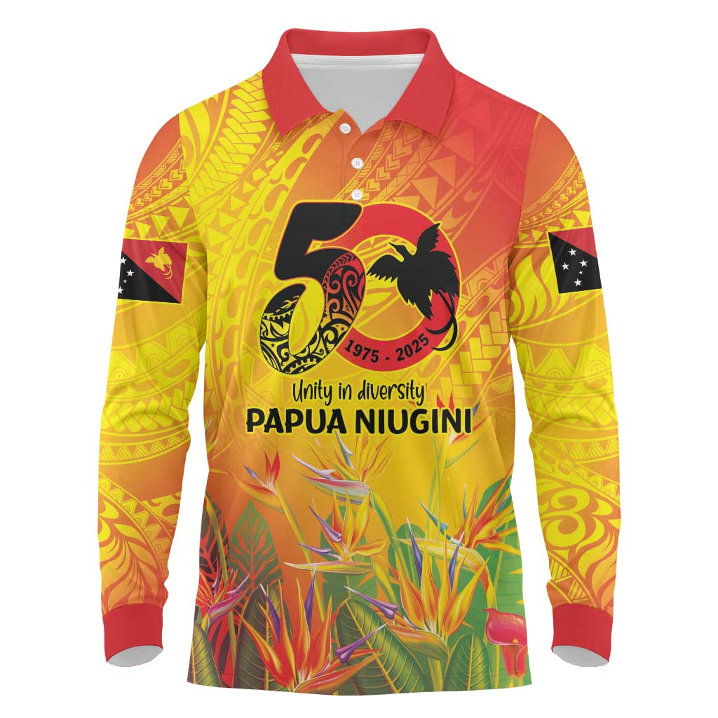 Papua New Guinea Unity in Diversity Long Sleeve Polo Shirt 50th Indipendens Papua Niugini