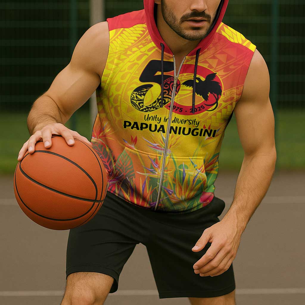 Papua New Guinea Unity in Diversity Sleeveless Zip Hoodie 50th Indipendens Papua Niugini - Polynesian Pride