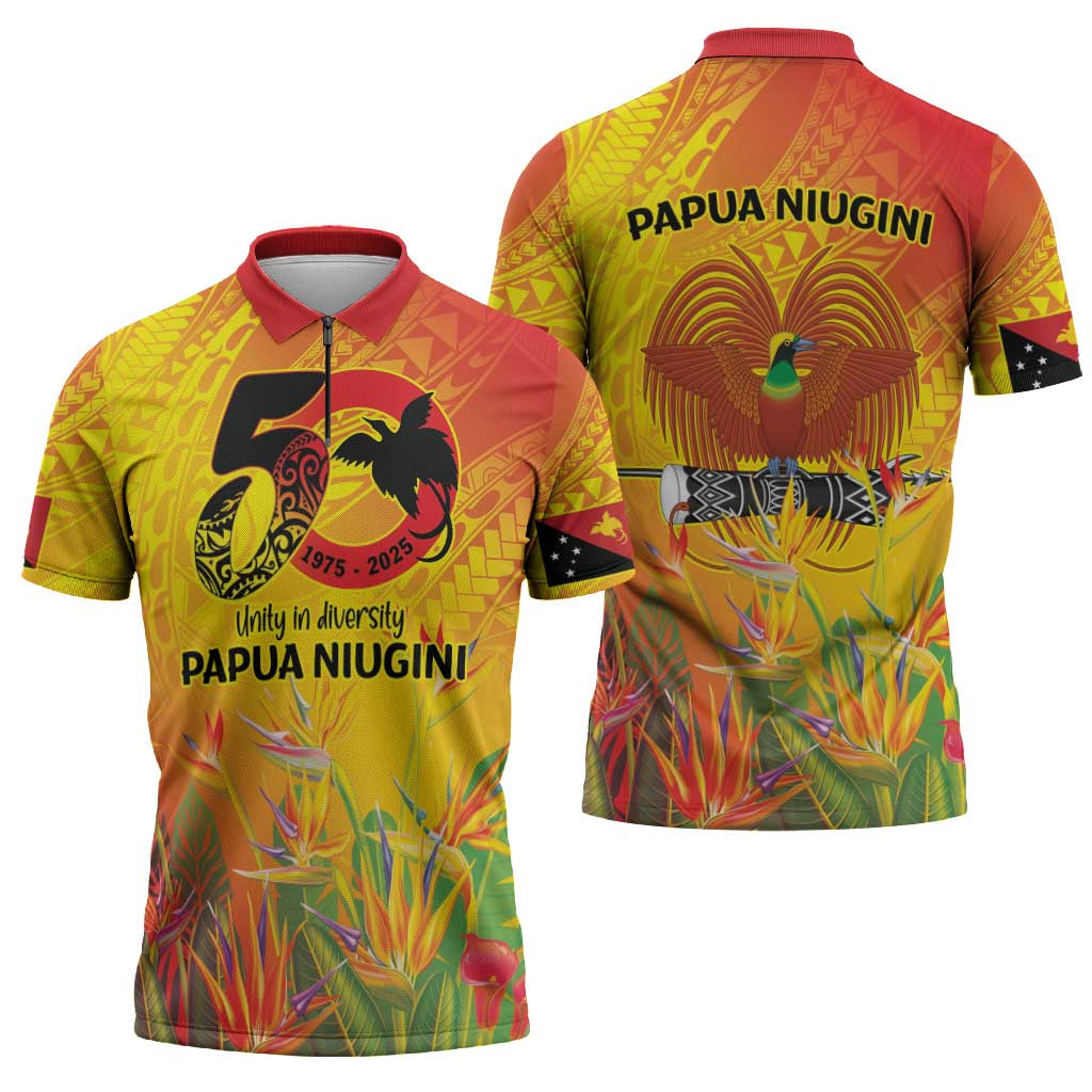 Papua New Guinea Unity in Diversity Zipper Polo Shirt 50th Indipendens Papua Niugini - Polynesian Pride