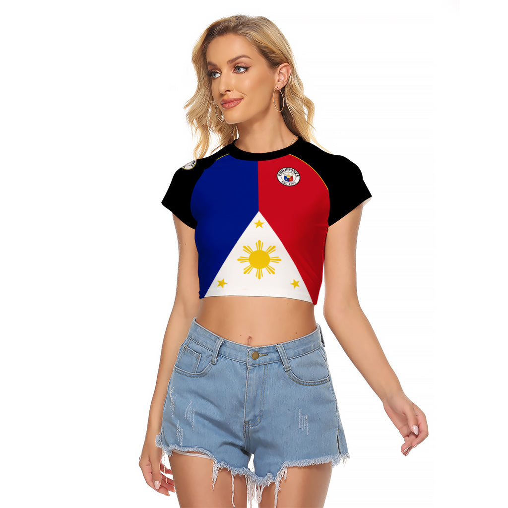 Philippines Concept Home Football Raglan Cropped T Shirt Pilipinas Flag Black Style 2023 LT9 Female Black - Polynesian Pride