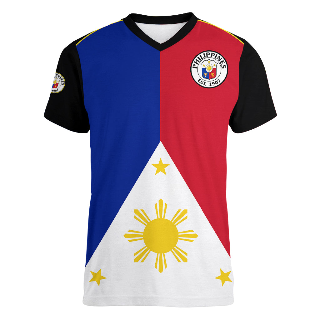 Philippines Concept Home Football Women V Neck T Shirt Pilipinas Flag Black Style 2023 LT9 Female Black - Polynesian Pride