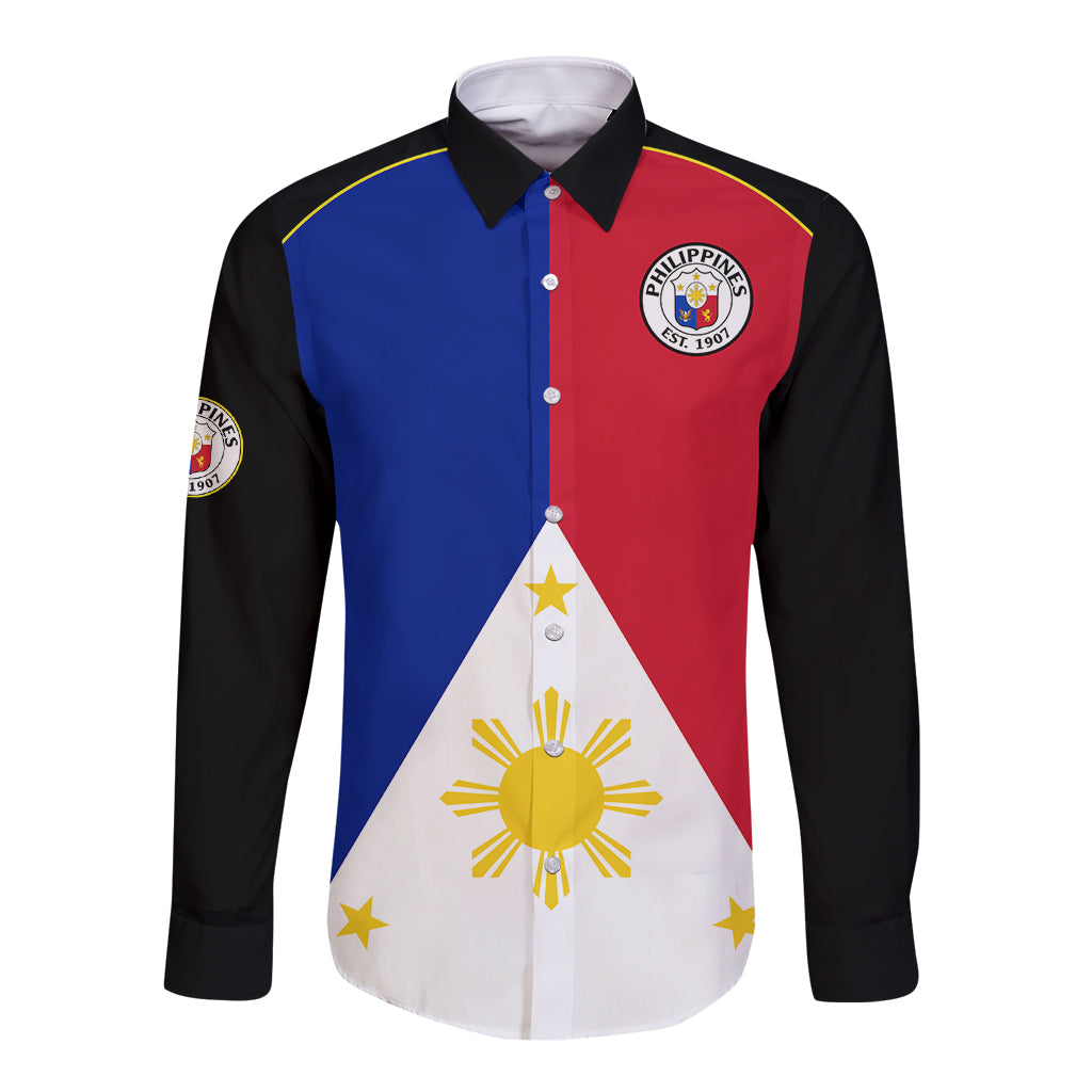 (Custom Text And Number) Philippines Concept Home Football Long Sleeve Button Shirt Pilipinas Flag Black Style 2023 LT9 Unisex Black - Polynesian Pride