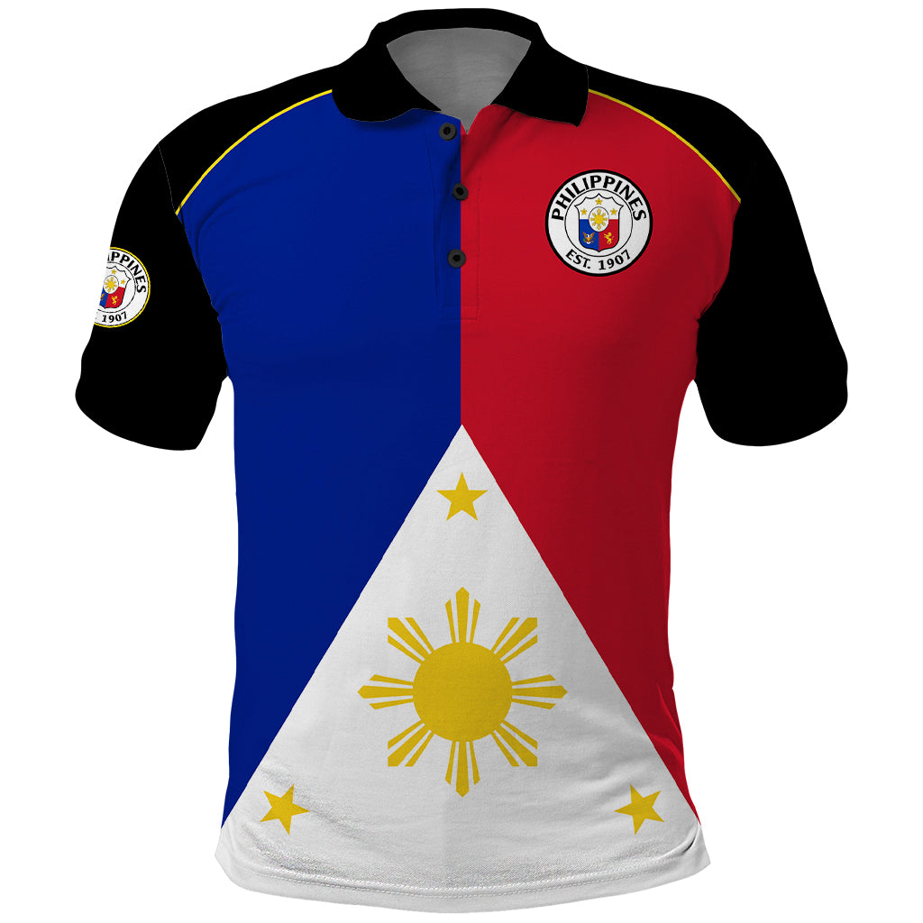 (Custom Text and Number) Philippines Concept Home Football Polo Shirt Pilipinas Flag Black Style 2023 LT9 Black - Polynesian Pride