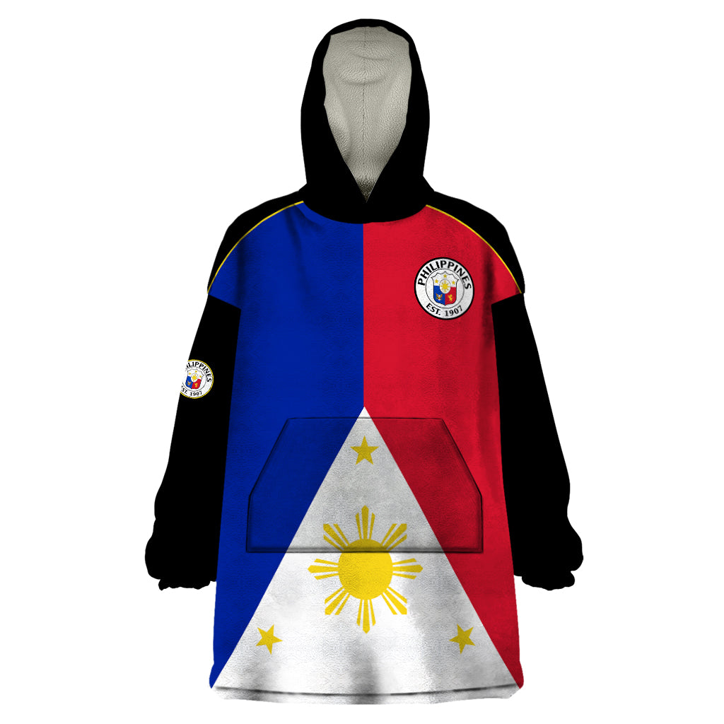 (Custom Text And Number) Philippines Concept Home Football Wearable Blanket Hoodie Pilipinas Flag Black Style 2023 LT9 One Size Black - Polynesian Pride