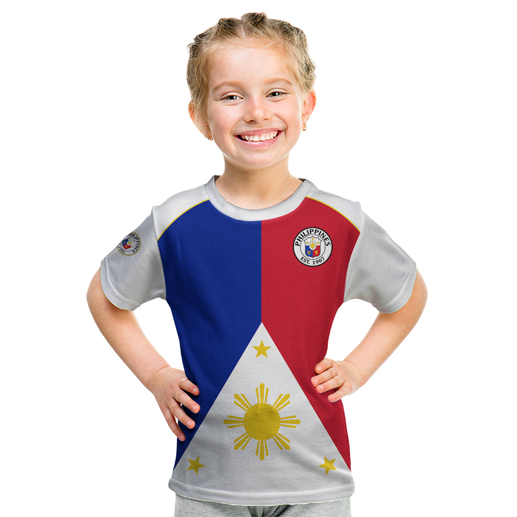 Philippines Concept Home Football Kid T Shirt Pilipinas Flag White Style 2023 LT9 White - Polynesian Pride